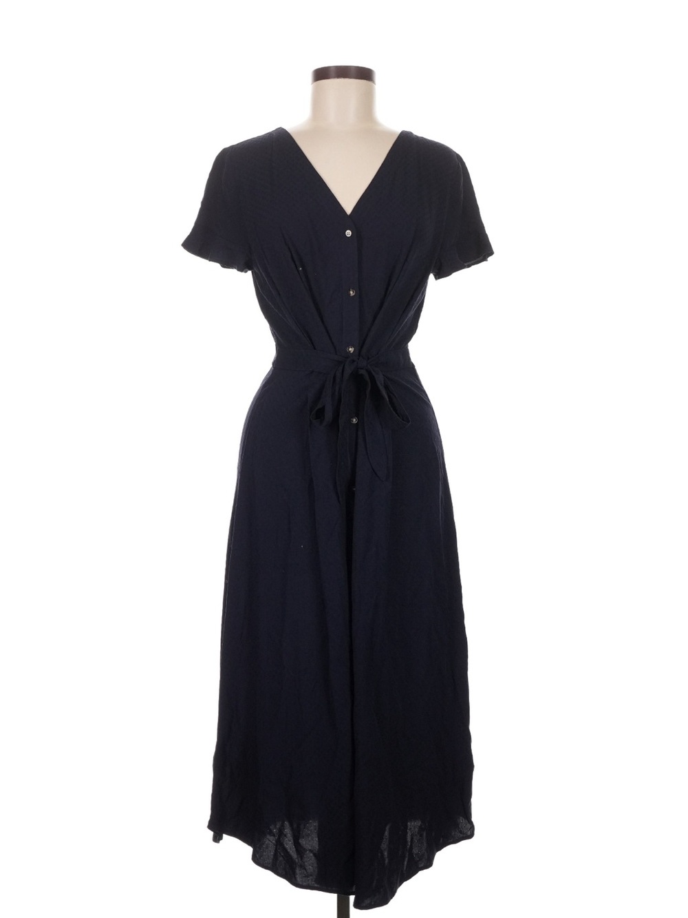 Ann Taylor LOFT Navy Button Front Tie Waist Midi Dress Size 8